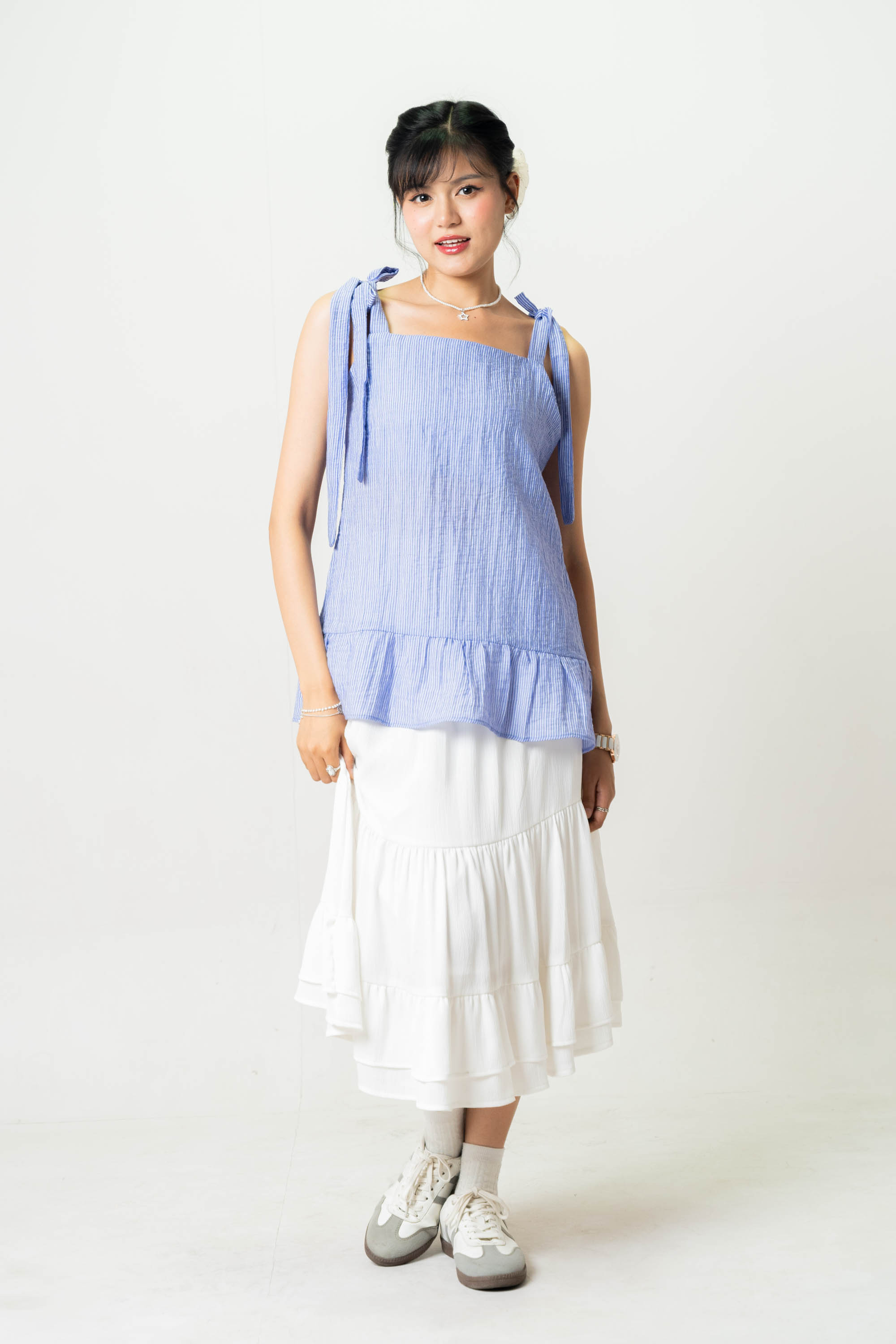 Amelia Shoulder Tie Blue Top